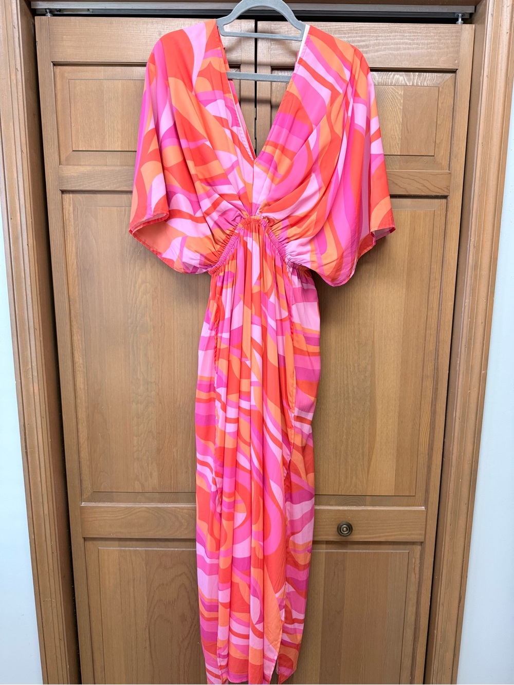 TCEC Pink Orange Retro Print Cutout Maxi Dress